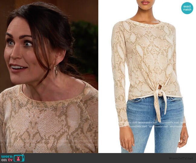 Olivaceous Snake-Print Tie-Front Sweater worn by Quinn Fuller (Rena Sofer) on The Bold and the Beautiful