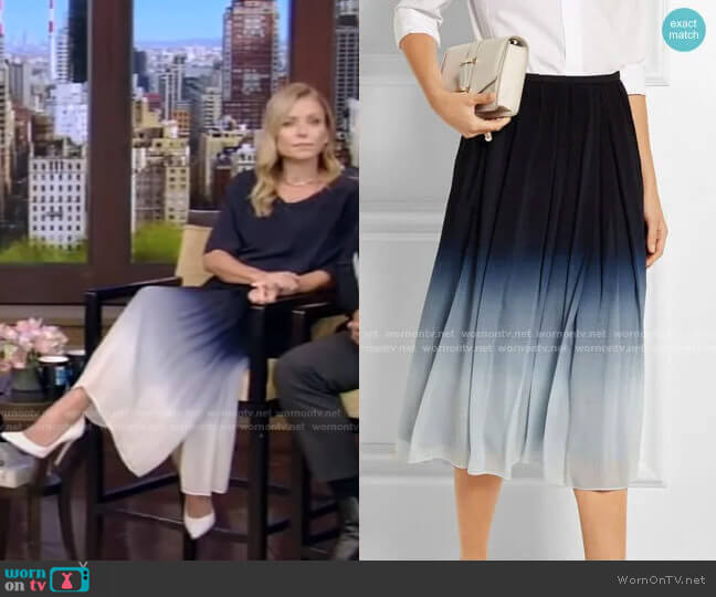 Burberry Ombré Silk-Chiffon Midi Skirt worn by Kelly Ripa on Live with Kelly and Mark