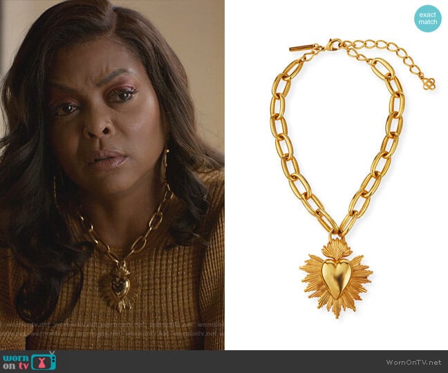 Oscar de la Renta Sacred Heart Pendant Necklace worn by Cookie Lyon (Taraji P. Henson) on Empire