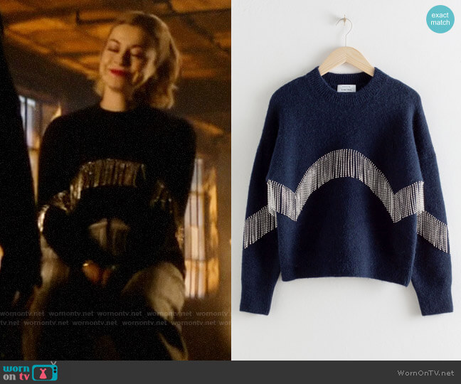 & Other Stories Diamanté Fringe Sweater worn by Pepper Smith (Julia Chan) on Katy Keene