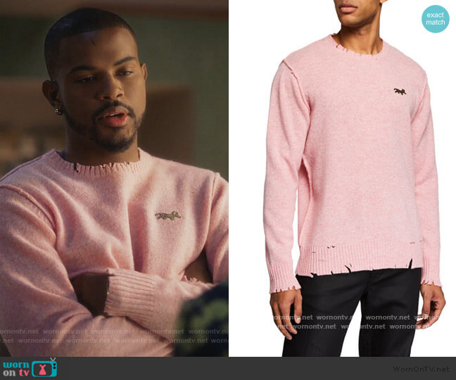 Ovadia Distressed Crewneck Sweater worn by Aaron Jackson (Trevor Jackson) on Grown-ish