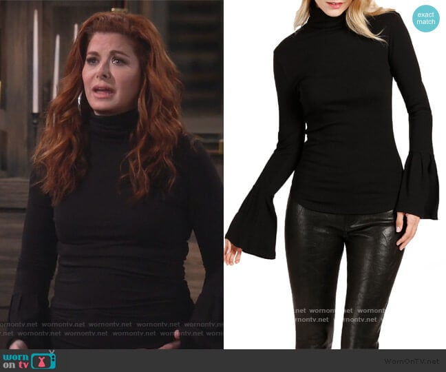 Paige Kenzie Bell Sleeve Turtleneck worn by Grace Adler (Debra Messing) on Will and Grace