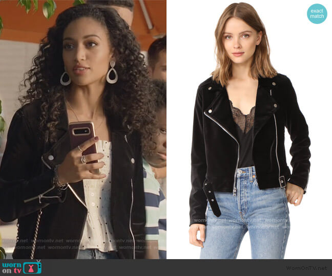 Paige Shanna Velvet Moto Jacket worn by Olivia Baker (Samantha Logan) on All American