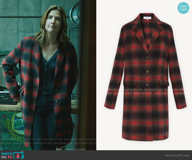 Gerard Darel Penelope Plaid Wool-Blend Coat worn by Dex Parios (Cobie Smulders) on Stumptown