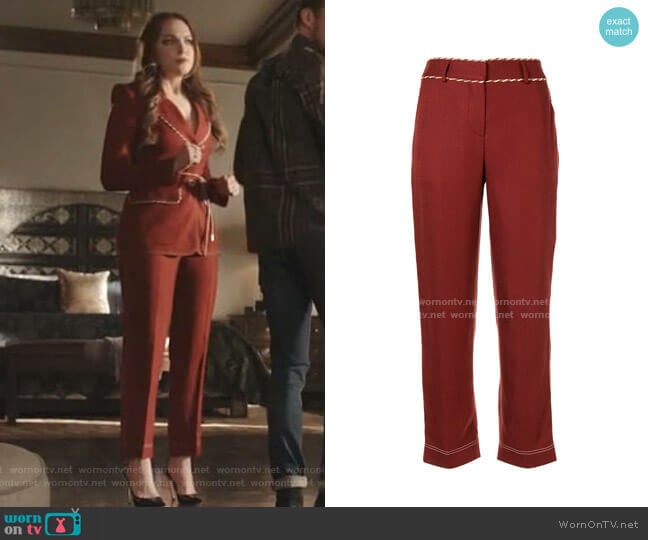 Peter Pilotto Straight-Leg Cord Detail Trousers worn by Fallon Carrington (Elizabeth Gillies) on Dynasty