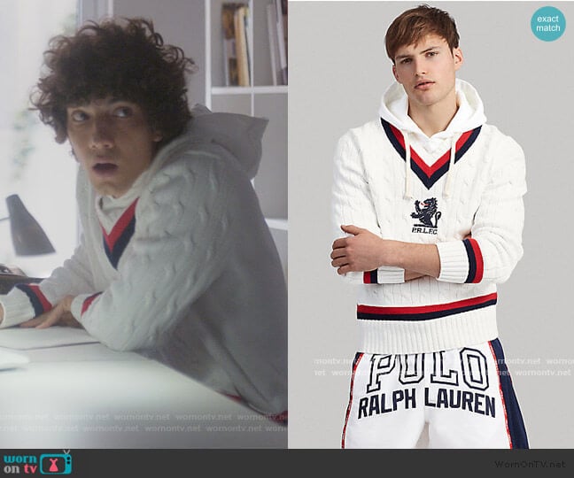 Ralph Lauren Hooded Cricket Sweater worn by Valerio Montesinos Hendrich  (Jorge Lopez) on Elite