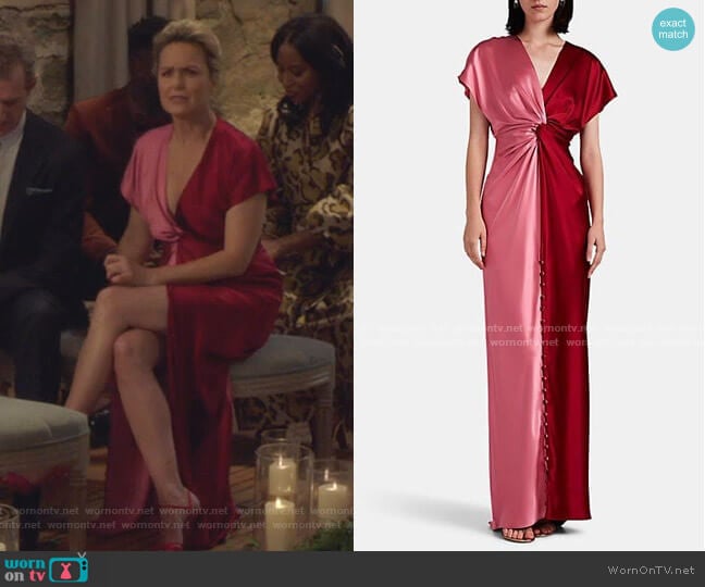 Prabal Gurung Twisted Colorblocked Silk Satin Gown worn by Jacqueline (Melora Hardin) on The Bold Type
