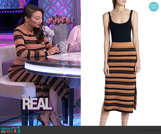 Proenza Schouler Compact Striped Midi Skirt worn by Jeannie Mai on The Real
