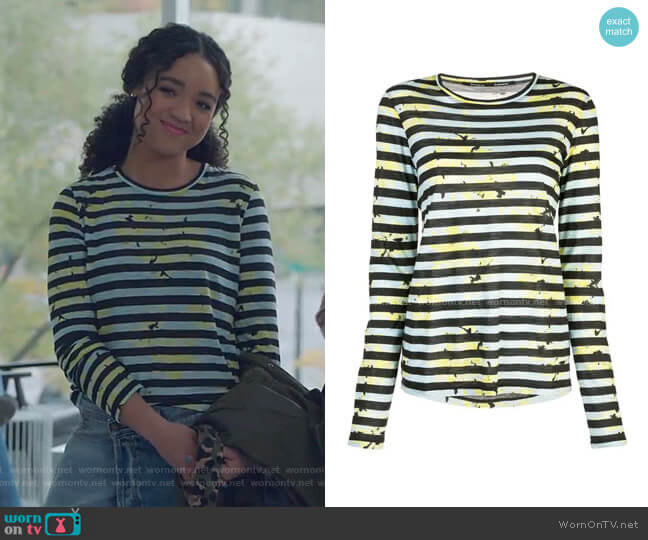 Proenza Schouler Striped Floral Splatter T-Shirt worn by Kat Edison (Aisha Dee) on The Bold Type