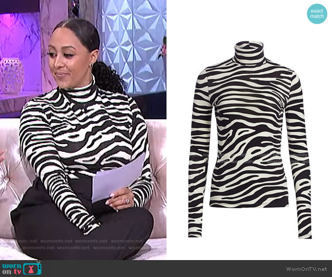 Proenza Schouler White Label Zebra Jersey Turtleneck Top worn by Tamera Mowry on The Real