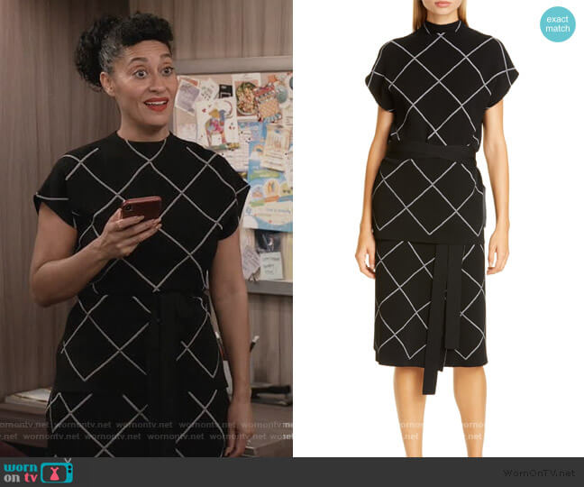 Proenza Schouler Windowpane Check Knit Mock Neck Top worn by Rainbow Johnson (Tracee Ellis Ross) on Black-ish