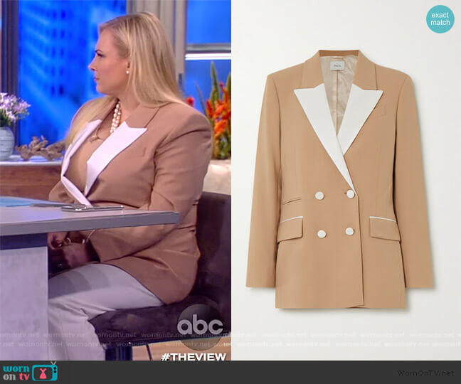 Racil Two-tone double-breasted twill-trimmed wool-blend blazer worn by Meghan McCain on The View
