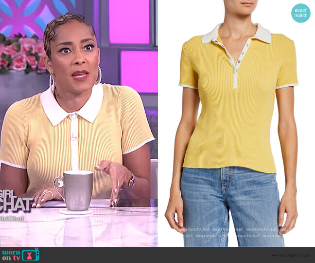 Rag & Bone Libby Short-Sleeve Ribbed Polo Shirt worn by Amanda Seales on The Real