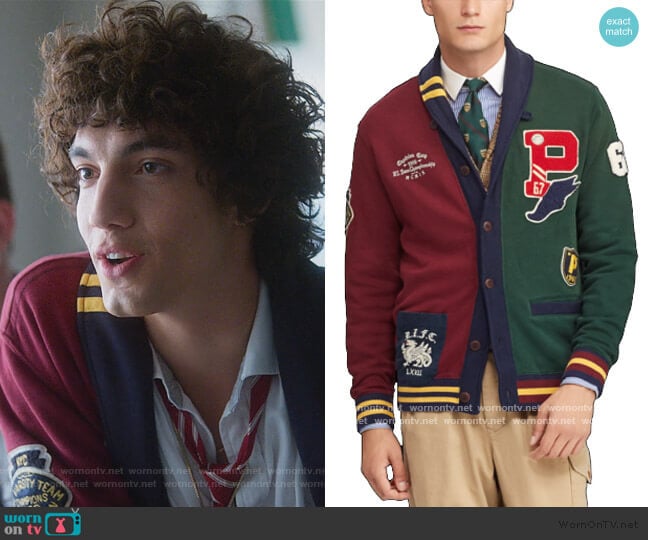Ralph Lauren Patchwork Letterman Varsity Rugby Cardigan worn by Valerio Montesinos Hendrich  (Jorge Lopez) on Elite