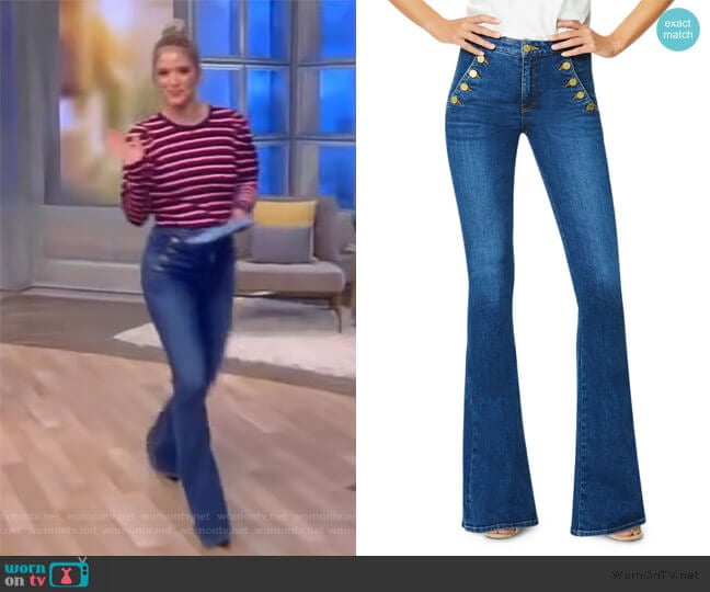 Ramy Brook Helena Mid-Rise Flare Jeans worn by Sara Haines on The View