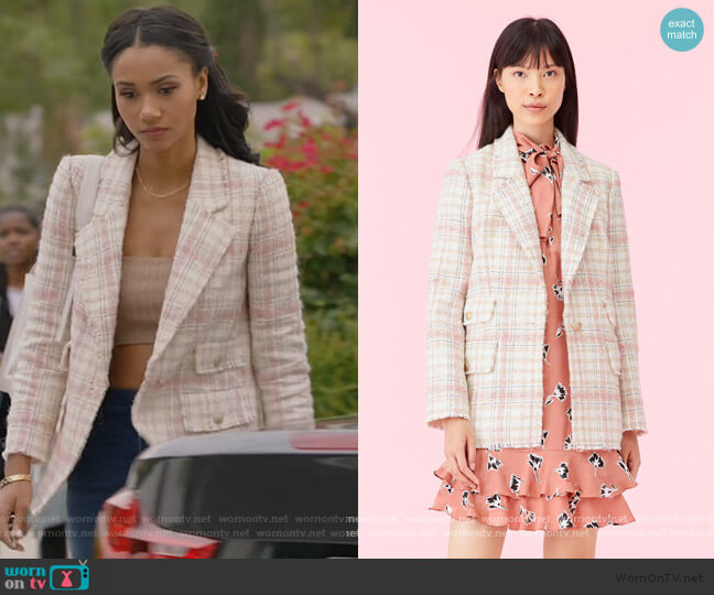 Rebecca Taylor Gabrielle Plaid Blazer worn by Layla Keating (Greta Onieogou) on All American