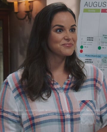 Amy’s white plaid metallic blouse on Brooklyn Nine-Nine