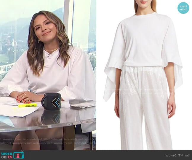 Rosetta Getty Scarf-Sleeve Cotton T-Shirt worn by Erin Lim on E! News