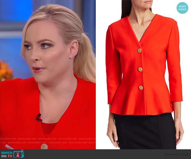 St. John Sculptural Milano Knit V-Neck Peplum Jacket worn by Meghan McCain on The View