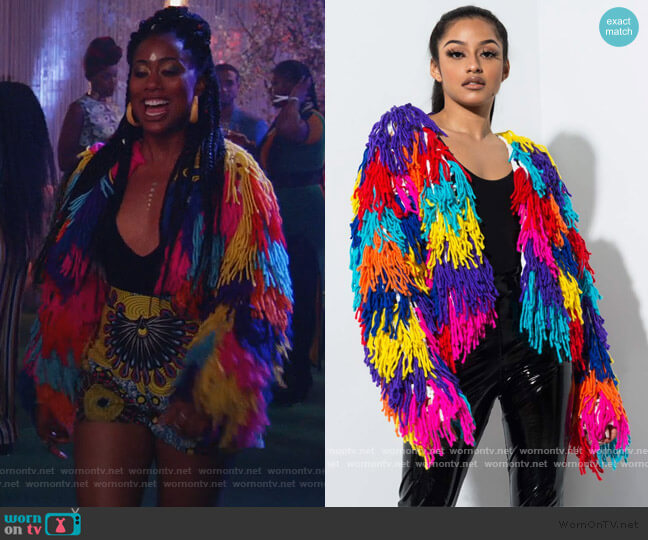 Shop Akira Sassy N Classy Yarn Fringe Cardigan worn by Malika Williams (Zuri Adele) on Good Trouble