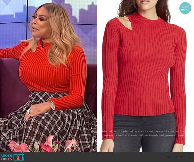 Skinny Girl Robyn Gloria Rib Asymmetric Mock Neck Top worn by Wendy Williams on The Wendy Williams Show