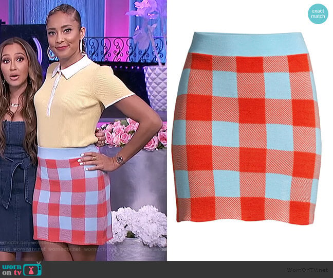 Staud Sonoma Check Cotton Mini Skirt worn by Amanda Seales on The Real