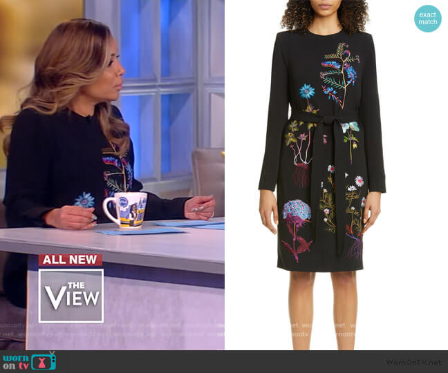 Stella McCartney Floral Embroidered Long Sleeve Stretch Cady Dress worn by Sunny Hostin on The View