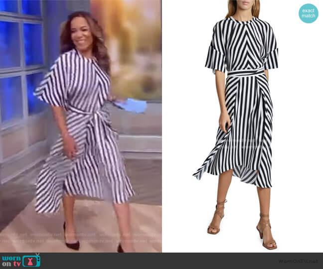 Stella McCartney Striped Short-Sleeve Midi Dress with Belt worn by Sunny Hostin on The View