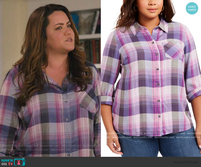 Style & Co Plus Size Plaid Button-Front Shirt worn by Katie Otto (Katy Mixon) on American Housewife