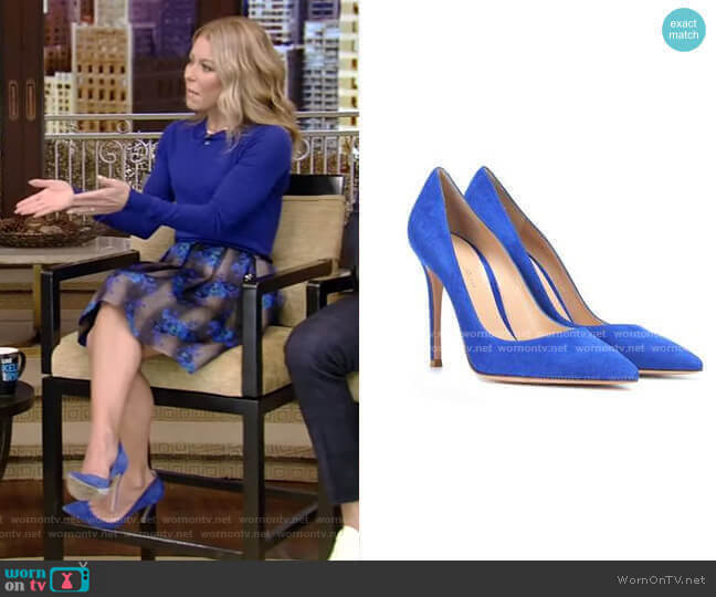 by Gianvito Rossi Suede Pumps worn by Kelly Ripa on Live with Kelly and Mark
