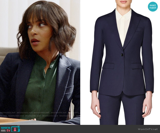 Suistudio Navy Cameron Single Breasted Wool Jacket worn by Edie Palmer (Megalyn Echikunwoke) on Almost Family