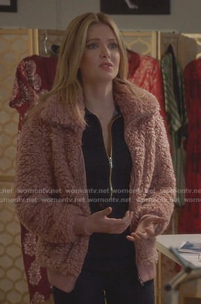 Sutton’s pink teddy jacket on The Bold Type