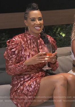 Tanya Sam’s red metallic mock neck dress on The Real Housewives of Atlanta