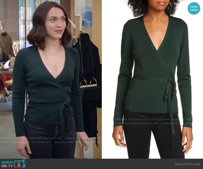 Ted Baker Gworji Long Sleeve Wrap Sweater worn by Cara Bloom (Violett Beane) on God Friended Me