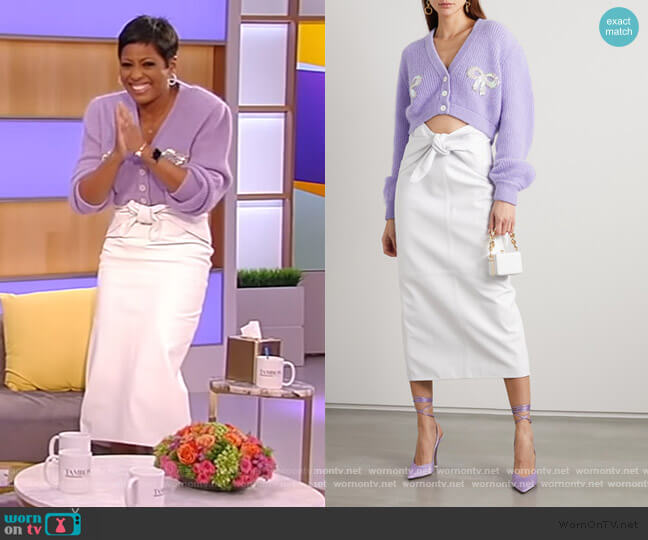 The Attico Butterfly bow-detailed Leather Midi Skirt worn by Tamron Hall on Tamron Hall Show