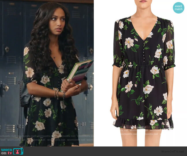 The Kooples Floral-Print Silk Mini Dress worn by Olivia Baker (Samantha Logan) on All American