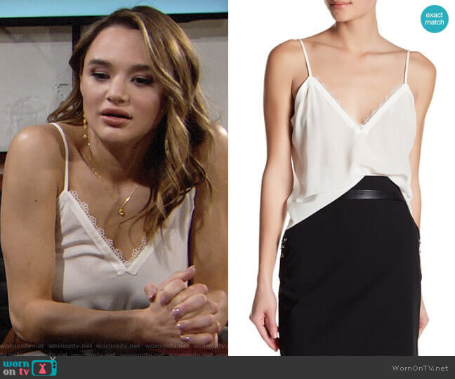The Kooples Lace Trim Crepe de Chine Camisole worn by Summer Newman (Hunter King) on The Young and the Restless