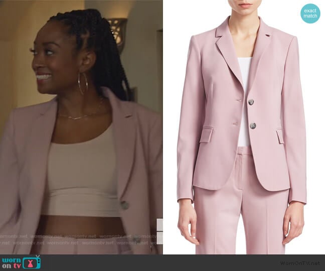 Theory Carissa Wool Blazer in Dusty Lilac worn by Rochelle Mosley (Kayla Smith) on All American
