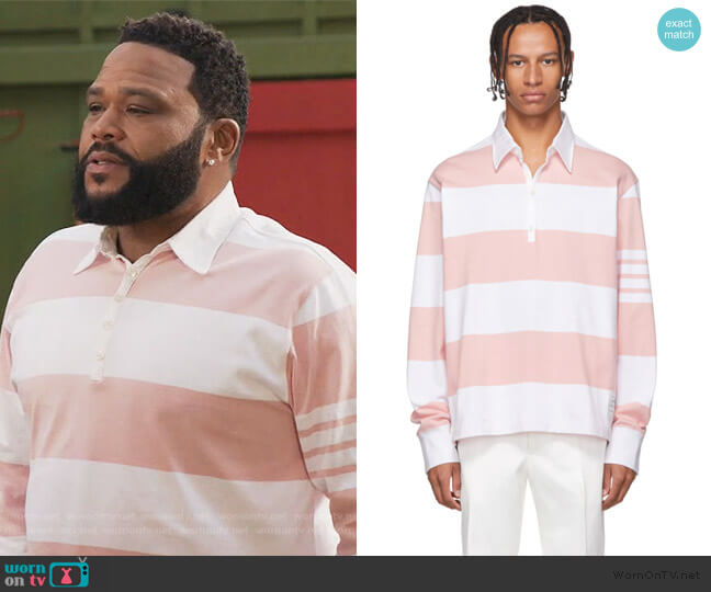 Thom Browne Pink and White Oversized Long Sleeve Polo worn by Andre Johnson (Anthony Anderson) on Black-ish