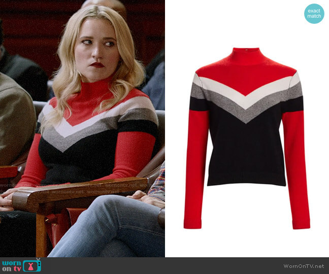 Threads of Prvlg Cashmere Chevron Funnel Neck Sweater worn by Roxy Doyle (Emily Osment) on Almost Family