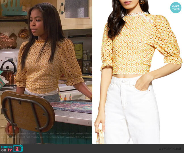 Topshop Broderie Tie Back Top worn by Nia Baxter (Navia Robinson) on Ravens Home