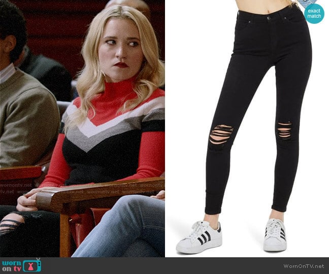 Jamie High Waist Ripped Black Jeans worn by Roxy Doyle (Emily Osment) on Almost Family
