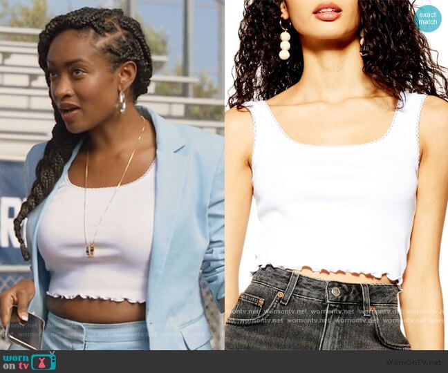 Topshop Picot Trim Crop Top worn by Rochelle Mosley (Kayla Smith) on All American