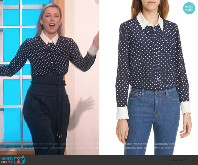 Tory Burch Scalloped Polka Dot Silk Shirt