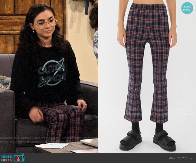 Urban Outfitters Lola Plaid Kick Flare Pant in Blue Multi worn by Ashley Garcia (Paulina Chávez) on The Expanding Universe of Ashley Garcia