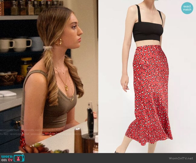 Urban Outfitters Satin Bias Cut Midi Slip Skirt worn by Brooke Bishop (Bella Podaras) on The Expanding Universe of Ashley Garcia