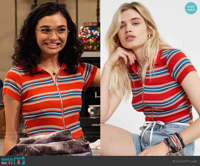 Urban Outfitters Striped Zip Polo Top worn by Ashley Garcia (Paulina Chávez) on The Expanding Universe of Ashley Garcia