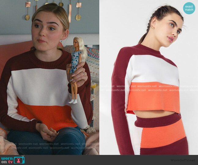 Urban Outfitters Asa Colorblock Cropped Top worn by Taylor Otto (Meg Donnelly) on American Housewife