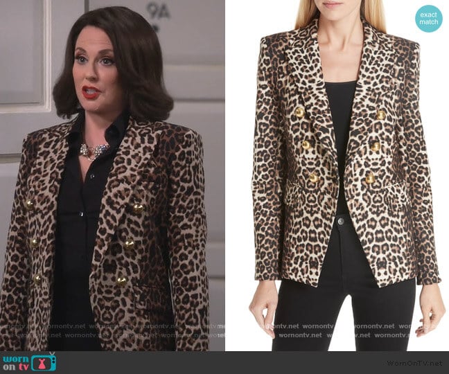 Veronica Beard Miller Leopard Print Dickey Jacket worn by Karen Walker (Megan Mullally) on Will and Grace