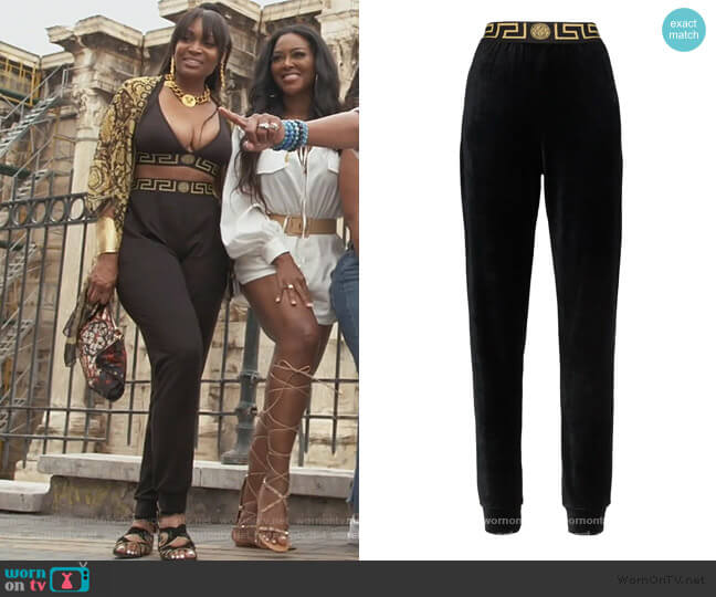 Versace Greek Key-trimmed velvet joggers